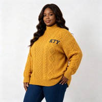Pull col roulé en maille torsadée grande taille personnalisé pour femmes, broderie lettres grecques, tricot pour dames