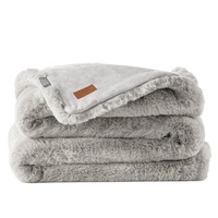 Plaid thermique en fausse fourrure recyclée, couleur gris-beige, 60x80 pouces, très doux, poids lourd, pour l'hiver