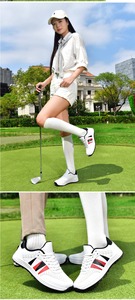 Unisex White <b>Golf</b> Shoes with Red Black Stripes PU Upper Rubber Outsole EVA Midsole Mesh Lining Breathable Design - Product Image 6
