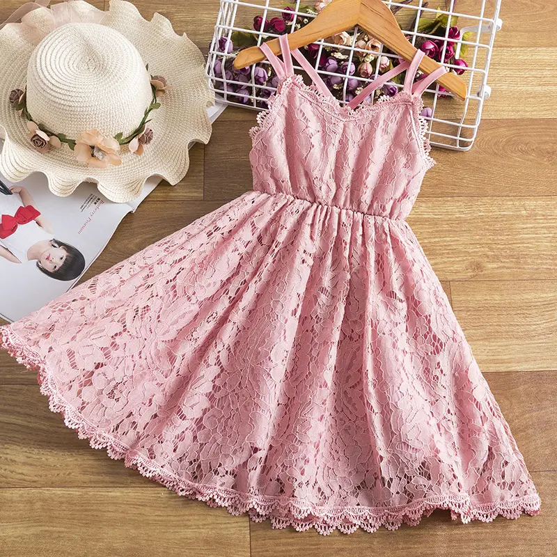 도매 아이 캐주얼 레이스 드레스 여자 Frock 디자인 멋진 스파게티 스트랩 아기 소녀 드레스