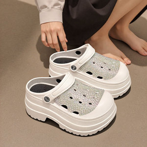 Zuecos de Plataforma con Pedrería Blanca y Negra, Suela Gruesa, para Mujer, Sandalias de Verano Estilo Crocs, Diseño Impermeable - Product Image 3