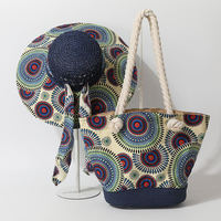Ensemble Chapeau de Soleil Bohème en Paille Tressée avec Fermeture Éclair et Sac Fourre-tout Grande Capacité à Porter à l'Épaule ou en Bandoulière pour l'Été