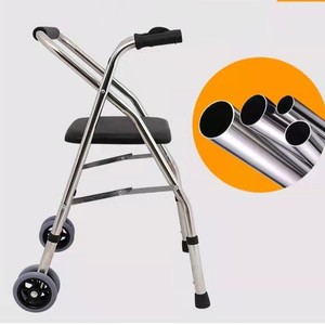 Déambulateur en acier inoxydable avec siège et roues, tube de 25 mm, pliable, pour aide à la mobilité des personnes âgées - Product Image 1