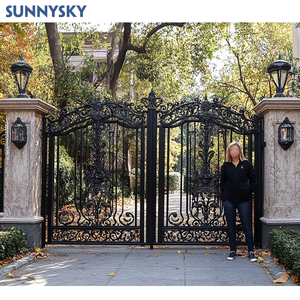 Sunnysky Thiết Kế 24 Chân Rộng Nhập Kim Loại Màu Đen Rèn Sắt Thép Kép Tự Động Trượt Đu Đơn Giản Đường Vào Cổng Thiết Kế - Product Image 5