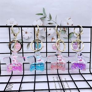 Creative Acrylic Liquid Keychain Unicorn Daisy <b>Floating</b> Keychain Charm Bag Pendant Kids Gift - Product Image 1