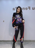 Ensemble tendance deux pièces pour femme, grande taille, pull en tricot à sequins motif dessin animé et pantalon de sport, orné de strass thermocollés, collection automne LFF-6580