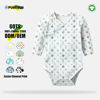 Combinaison bébé unisexe Puresun personnalisée pour le printemps et Pâques, imprimé lapin, 100% coton tricoté, 180-200 GSM, barboteuse pour nouveau-né
