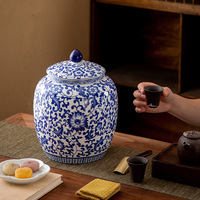 Pot en céramique de style rétro chinois, design vintage de luxe léger, en porcelaine bleue et blanche, grand format, hermétique, pour le thé