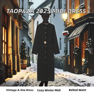 TAOP&ZA 2025 Nuevo Vestido Midi de Mujer Estilo Europeo Americano Vintage Casual de Invierno a la Moda, Línea A, Natural y Ecológico - Product Image 2