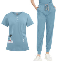 Ensemble de jogging d'été à col en V pour femmes et hommes, uniforme chirurgical d'hôpital, ensemble de vêtements de travail en Spandex doux et anti-rides et extensibles en vente en gros