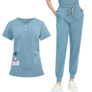 Verano mujeres/hombres cuello en V Jogger Hospital uniforme quirúrgico Scrub Set suave antiarrugas elástico Spandex venta al por mayor trajes de trabajo - Product Image 5