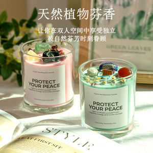 Handmade Soy Wax Scented Candle With Crystal Stones And Dried Flowers Cylinder Shape For Home Decor And Gift - Product Image 3
