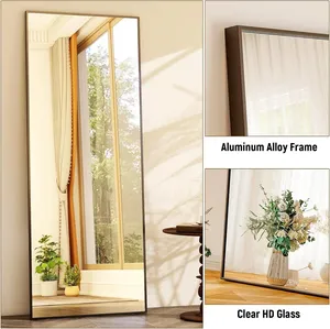 Espejo de cuerpo completo Colgante independiente o espejo de piso rectangular inclinado Aleación de aluminio para dormitorio - Product Image 4