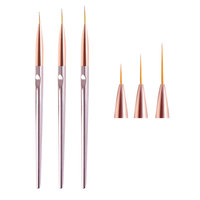 Lot de 3 pinceaux de nail art personnalisables en or rose pour la peinture florale, le gel UV et la construction d'extensions en acrylique, en nylon, 7mm/9mm/11mm, pour la manucure