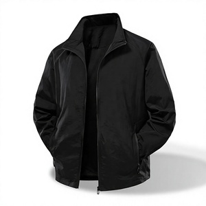 Chaqueta Bomber Negra Cortavientos para Hombre, Cuello Alto con Cremallera, Prenda Exterior Informal de Poliéster para Otoño - Product Image 1