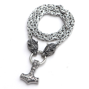 Collar con colgante de acero inoxidable con martillo de Thor de mitología vikinga nórdica Retro, cadena de emperador de plata, cabeza de Lobo para hombres - Product Image 5