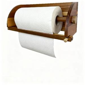 Distributeur multifonctionnel de papier <span class=keywords><strong>essuie</strong></span>-<span class=keywords><strong>tout</strong></span> et de papier toilette en bois d'acacia, fixation murale/étagère/comptoir, déchiquetage à une main, étanche - Product Image 1