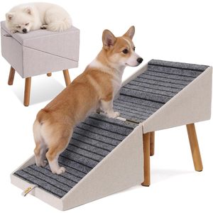 ZinCe Dog Stairs 17.13 In H Foldable Pet <b>Steps</b> For <b>Small</b> Dogs Non Slip Wooden Ramp With Ottoman Light Beige Rectangle - Product Image 1
