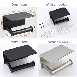 Portarotolo Carta Igienica Autoadesivo Nero Opaco con Mensola - Product Image 6