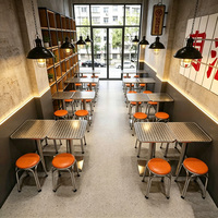 Tables et chaises de restaurant commerciales 4 places en acier inoxydable, durables, style vintage Hong Kong, pour stands de thé, de nourriture, de hot pot et de desserts