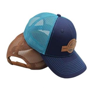 Wholesale Custom Adult 6 Panel Leather Patch Logo Mesh <b>Snap</b> Back Plain 112 Trucker <b>Cap</b> Hat - Product Image 3