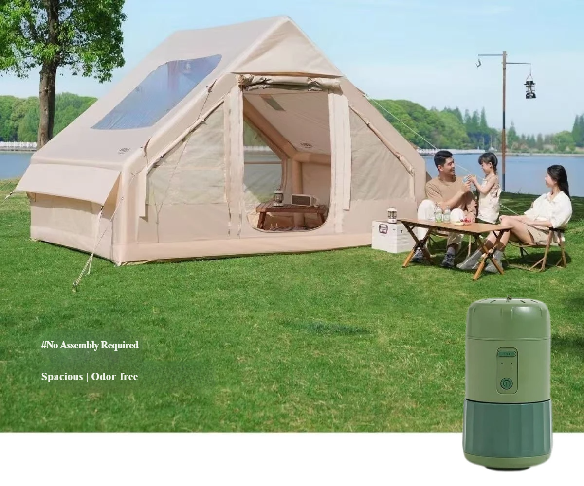 Double door tent with skylight - electric inflation pump