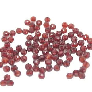 Ball Shaped Synthetic Garnet Red Color CZ Faceted Beads Stones