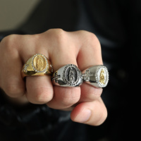 Hip Hop 18K Or PVD Placage En Acier Inoxydable Grand Anneau Cubique Zircone Punk Étanche Vierge Marie Anneaux Mâle Hommes