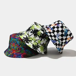 Colorful Hip Hop Wholesale Tie Dyed Anime Clear Toweling Summer Custom Polyester Weed Bucket Hats Supplier Drawstring Adult Cap