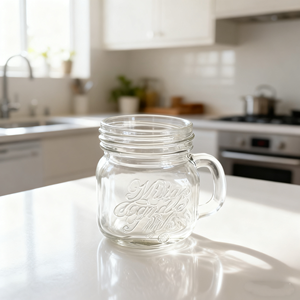 Frasco con mango de vidrio surtido más vendido 250ml Frasco de vidrio para bebida de jugo de fruta en relieve con grabado - Product Image 5