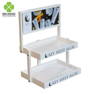 Scaffali di legno 2 POS cosmetici display rack shampoo prodotti per il bagno contro parte superiore del basamento