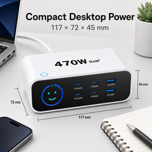 สถานีชาร์จเร็ว 470W GaN พร้อมหน้าจอ TFT อะแดปเตอร์จ่ายไฟ USB <span class=keywords><strong>6</strong></span> พอร์ต สำหรับ <span class=keywords><strong>iPhone</strong></span>, <span class=keywords><strong>AirPods</strong></span>, Android, MacBook และ iPad - Product Image 6