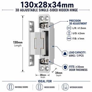 3D Adjustable Concealed Hinge 130x28mm Single Side Invisible Door Hinge Satin Chrome Zinc Alloy for <b>Slim</b> Aluminum Frame Door - Product Image 3