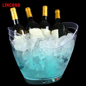 Kustom PP Akrilik Ice Bucket Plastik 8L LED Bir Anggur Ember dengan Pegangan