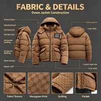 Blouson matelassé court pour homme de haute qualité, coupe-vent, épais, personnalisé, imprimé à carreaux, avec capuche, fermeture éclair, imperméable, en toile, fourrure, nouveauté
