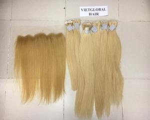 Paquetes de tejido de cabello humano Remy virgen 100% con extensiones de cierre Frontal de encaje de trama de piel en textura vietnamita negra Natural - Product Image 4