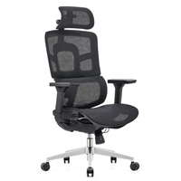 Chaise de bureau ergonomique moderne pivotante avec support lombaire, appui-tête réglable, dossier haut en maille de luxe, pour personnel, en nylon