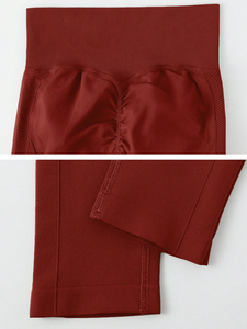 High Waist Red Yoga <b>Leggings</b> Full Length Seamless Side Stripe Contrast <b>Stitch</b> Four-Way Stretch Pants - Product Image 5