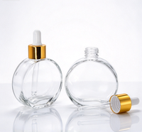 Flacon compte-gouttes rond en verre transparent vide de 20 ml pour sérum, huile capillaire ou huile essentielle, avec logo personnalisé, sérigraphié et estampé or