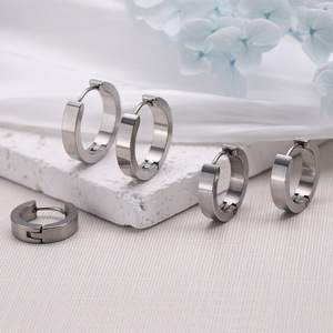 4mm Wide Band Stainless Steel Huggie <strong>Hoop</strong> Earrings Gold <strong>Silver</strong> Small <strong>Chunky</strong> <strong>Hoops</strong> for Women Men - Product Image 1