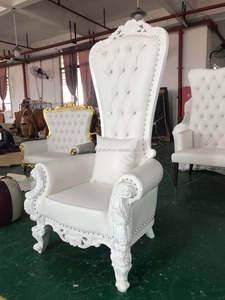 Chaises de trône royales de mariage à dossier haut avec garniture argentée bon marché à vendre - Product Image 6