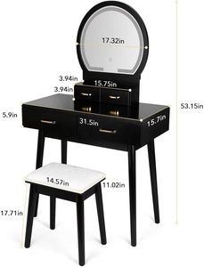 ชุดโต๊ะเครื่องแป้งพร้อมกระจกและเก้าอี้ ชุดกระจกแต่งหน้าพร้อมไฟ LED และเก้าอี้ สีขาว เฟอร์นิเจอร์บ้าน เฟอร์นิเจอร์ห้องนอน - Product Image 6