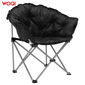 Chaise pliante Woqi en aluminium ronde noire pour le camping en plein air et le jardin avec coussin moelleux - Product Image 2
