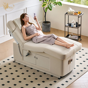 Table de massage électrique de luxe en PVC beige à <span class=keywords><strong>2</strong></span> <span class=keywords><strong>moteurs</strong></span> pour salon de beauté, chaise de spa facial – Offre spéciale - Product Image 1