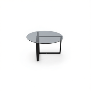 Tavolino da caffè rotondo moderno 80x80x45 cm con piano in vetro e struttura in ferro nero, mobile da soggiorno dal design minimalista, facile da pulire - Product Image 1