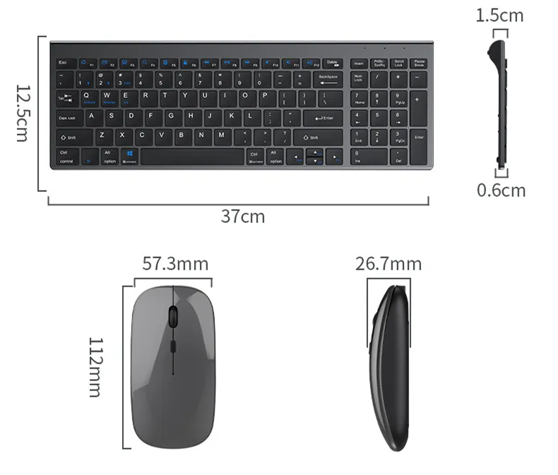 Rechargeable Wireless Blue Tooth Keyboard and Mouse Combo for all Computer