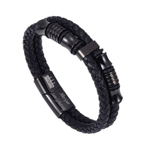 Double Layer <b>Leather</b> Men's <b>Bracelet</b> Cowhide Woven Handmade Bangle Jewelry Gift For Him - Product Image 3