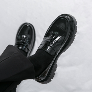 38-46 mocassins hommes décontracté chaussures d'affaires épais <span class=keywords><strong>noir</strong></span> blanc grille semelle sans lacet plate-forme brevet - Product Image 5