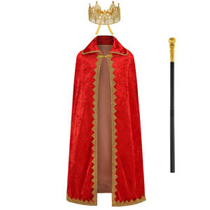 Costume de <span class=keywords><strong>prince</strong></span> pour enfants en velours rouge pour Halloween et Noël 2024, cape de carnaval pour enfants, double cape de roi + sceptre + couronne - Product Image 2
