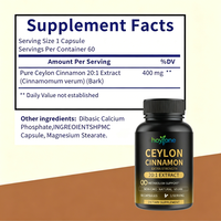 Capsules de cannelle de Ceylan en marque blanche OEM, extrait 20:1, 400 mg, végétalien, complément pour adultes, soutien du métabolisme et de la santé cardiaque, antioxydant